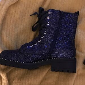 Glittery Navy Combat Boots